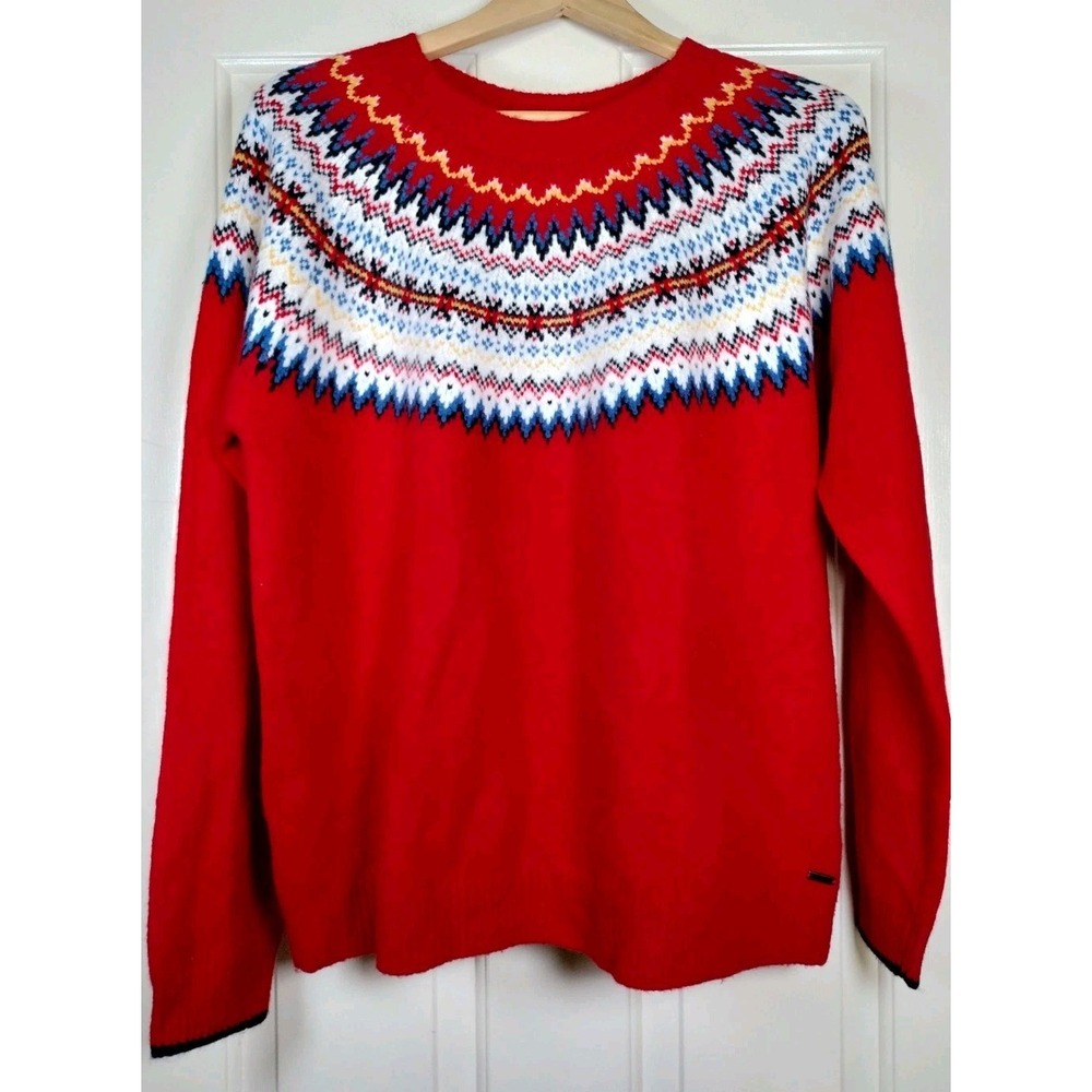 Joules Andrea Fair Isle Red Sweater Womens US 14 UK 18 Nordic Crewneck Pullover